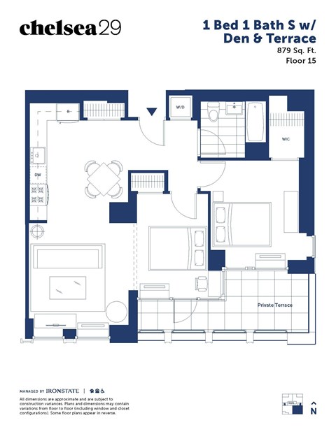 A floor plan for a 1 Bed 1 Bath apartment.